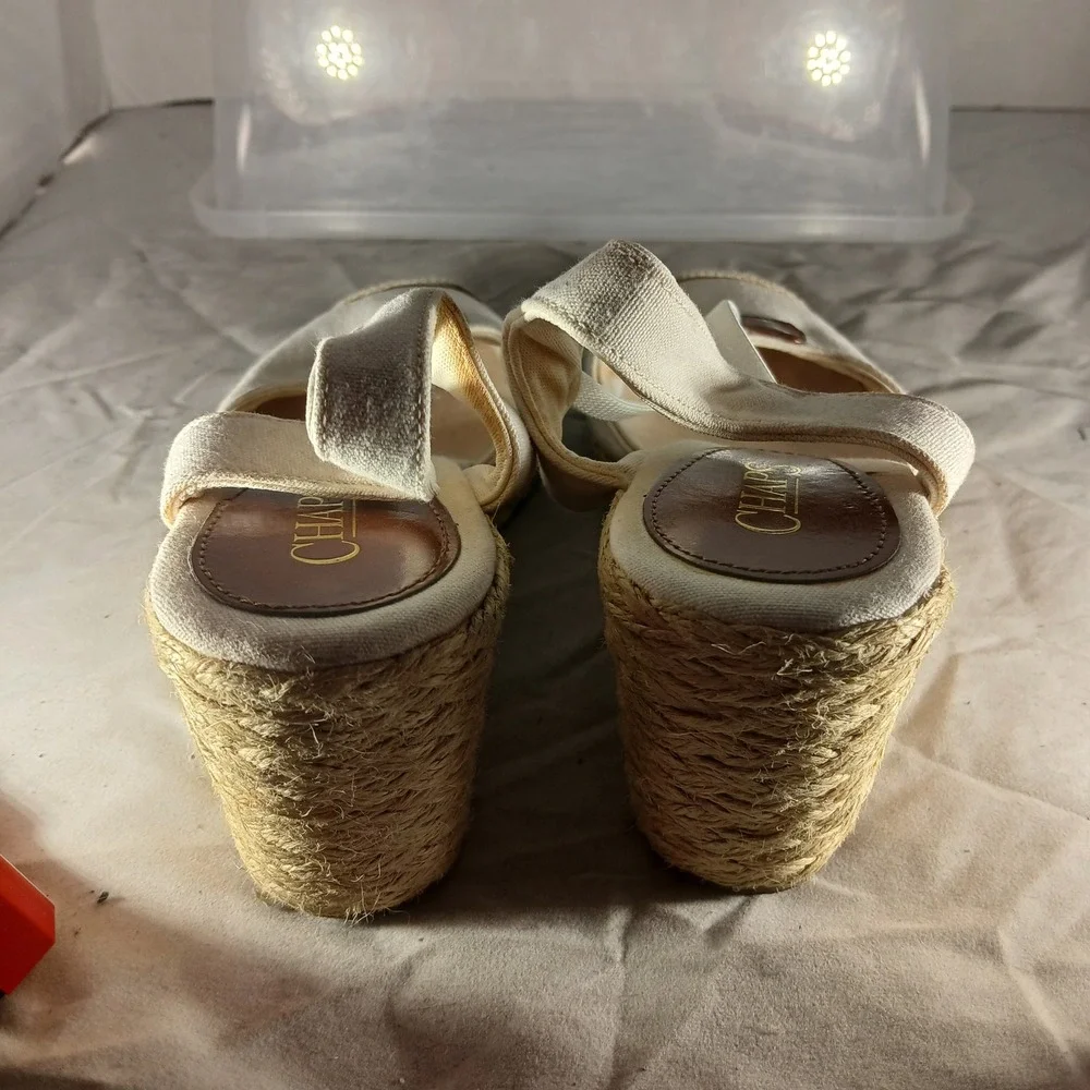 Chaps Clarisa Cream Espadrille Wedge Sandals Women Size 7B Slingback Tan‎